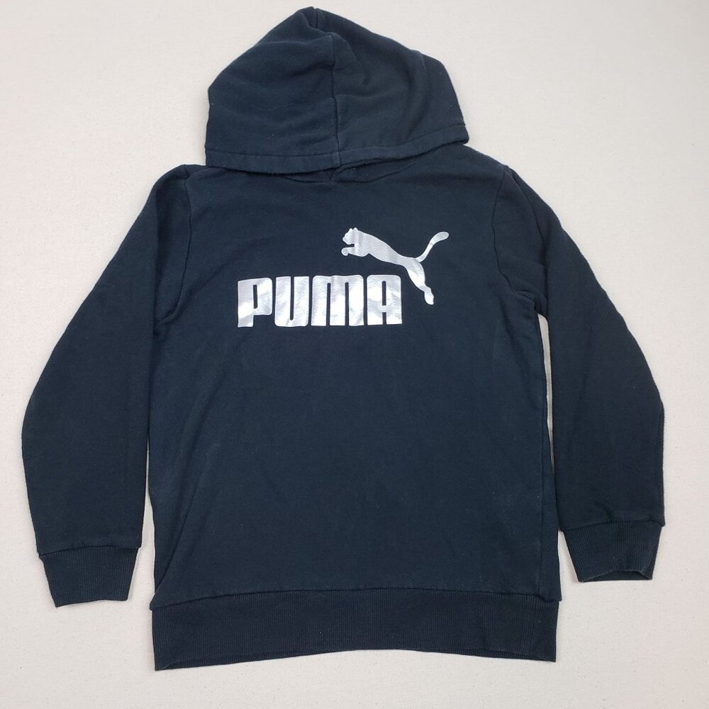 Puma Black Logo Pull Over Hoodie Sweater Warm Up Sz YM EXCELLENT CONDITION!!!